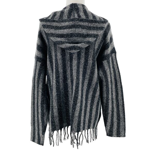 T by Alexander Wang Gray Stripe Hooded Fringe Designer Pullover Sweater Size XS - Picture 3 of 12